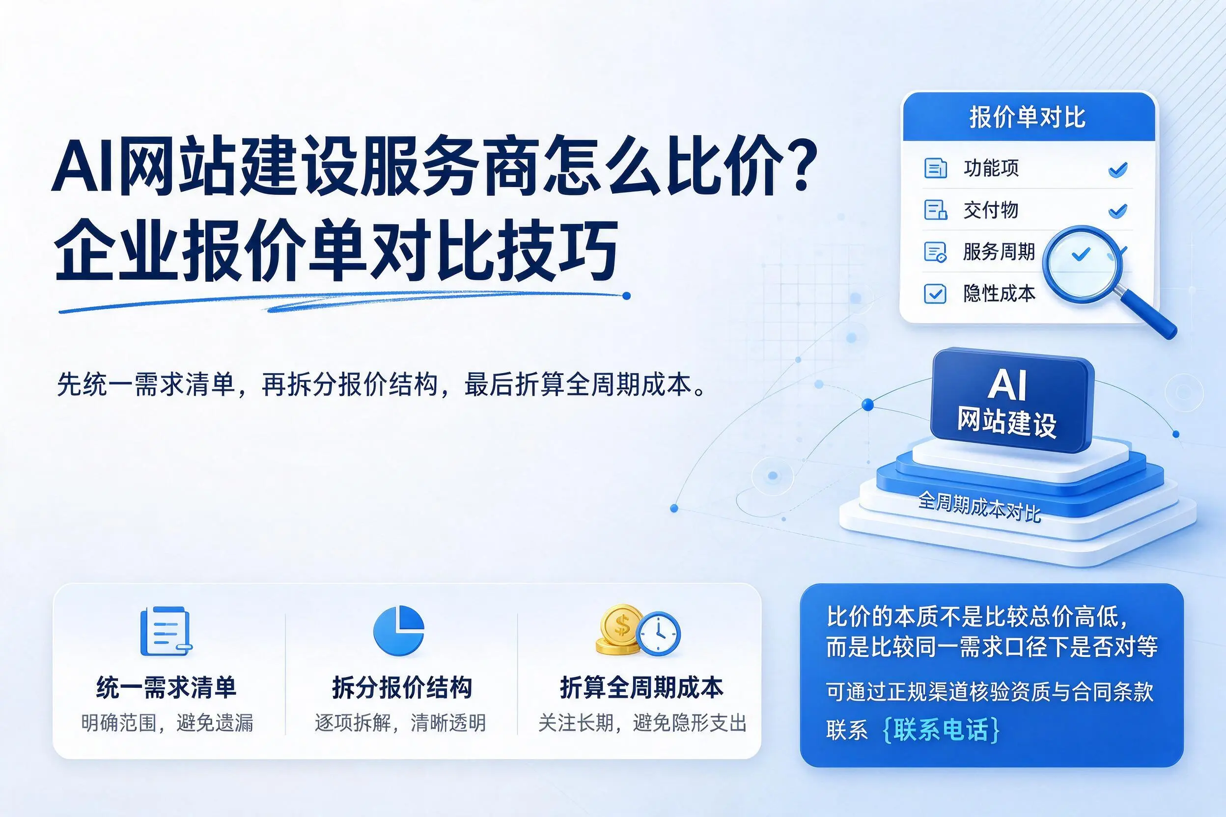 AI网站建设服务商怎么比价？三沙企业报价单对比技巧