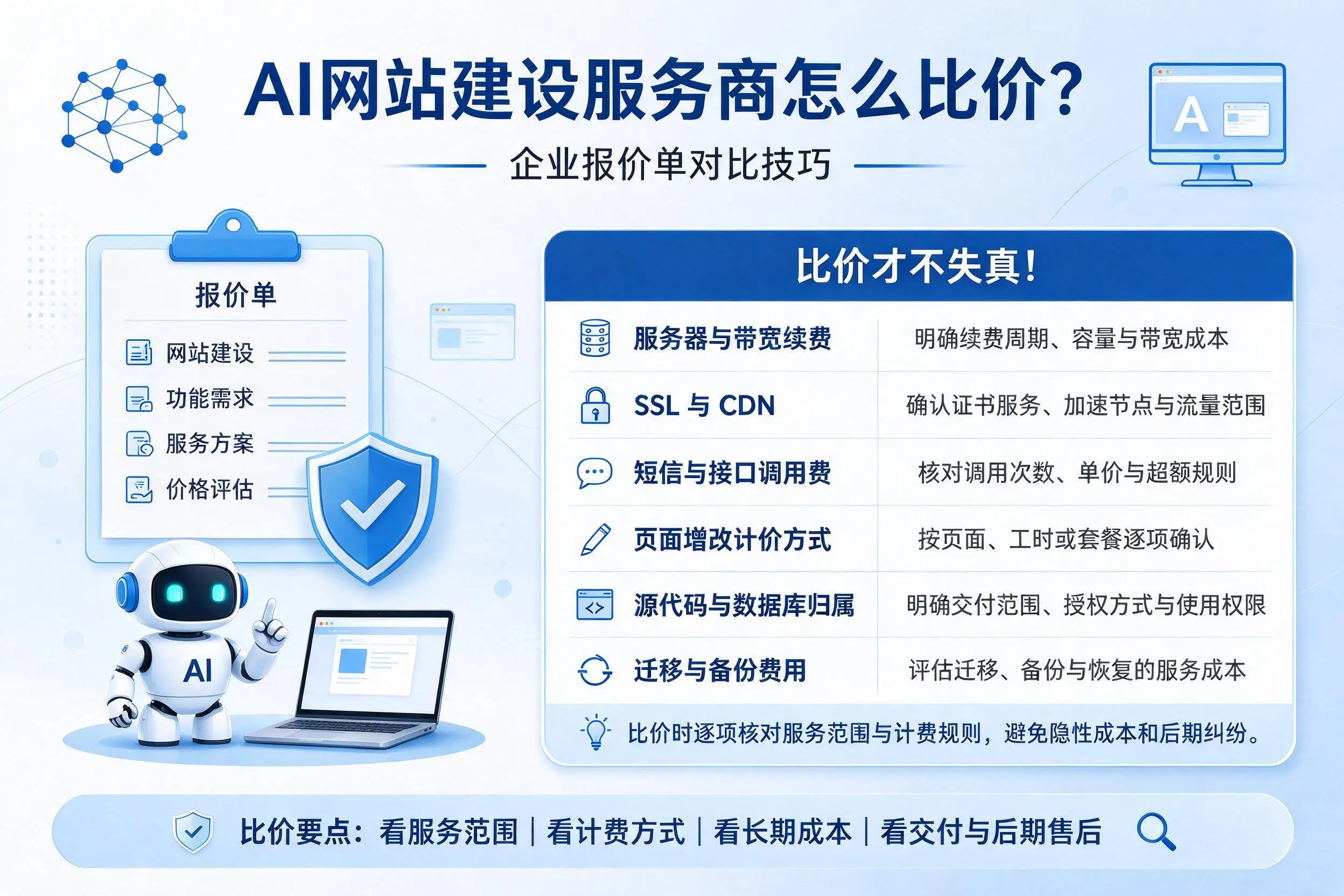 AI网站建设服务商怎么比价？三沙企业报价单对比技巧
